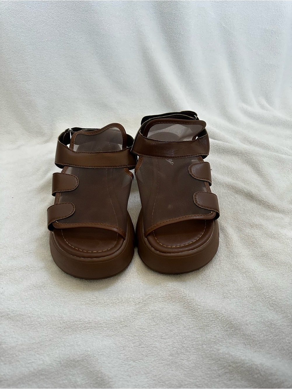 Shein Brown Platform Velcro Strap Sandals